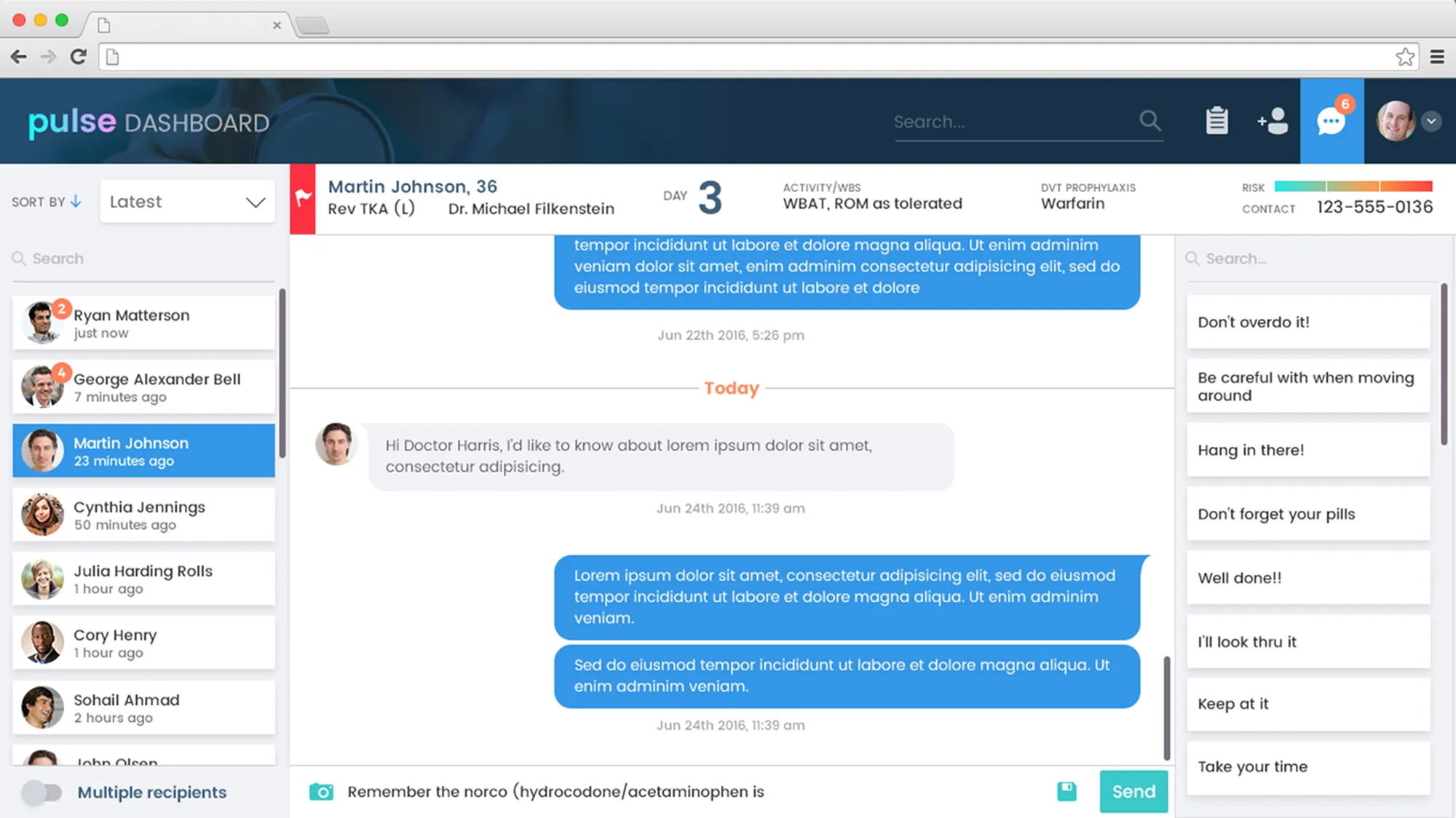 Screenshot of a Pulse app messages' screen.